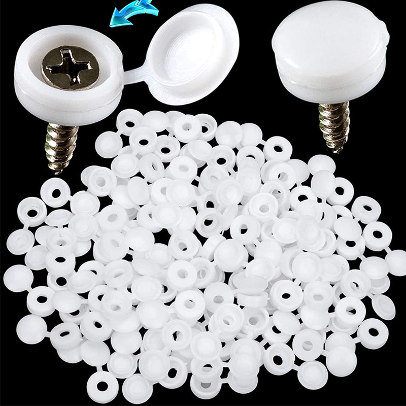 Furniture Hardware Covers - White Hinged Plastic Screw Cap Cover
